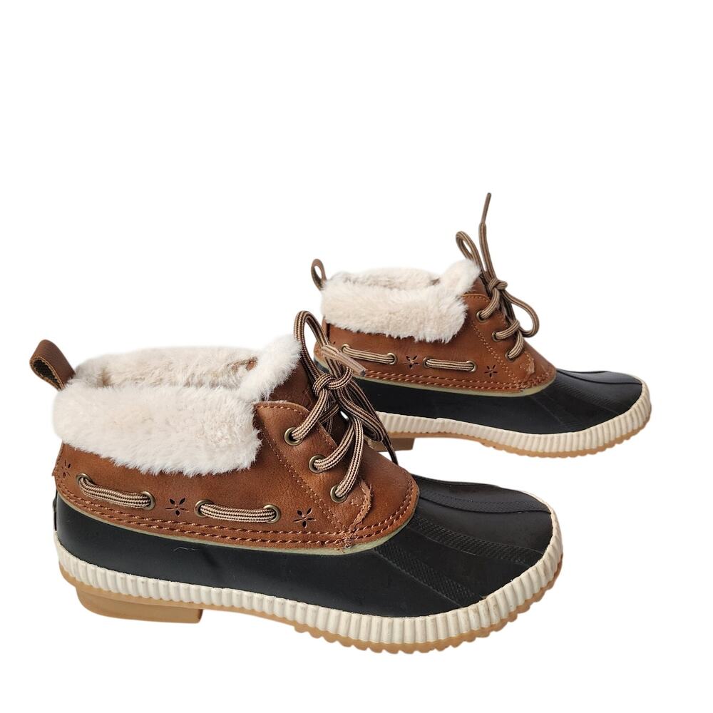 JBU Jambu Maria Boots Womens Size 7M Waterproof Ankle Duck Bootie Brown Faux Fur